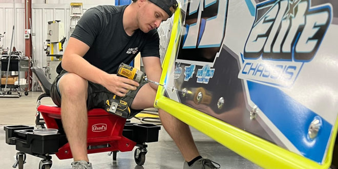Justin Haley working on his DIRTcar UMP Modified