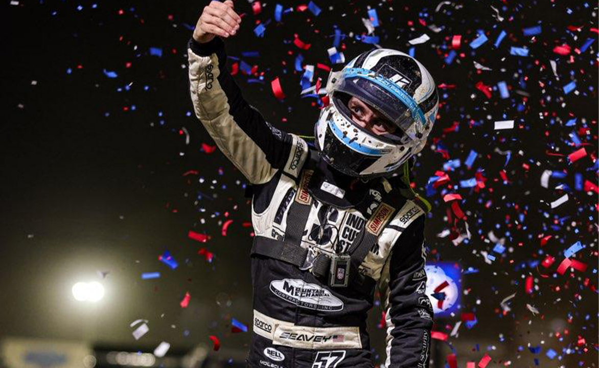 Logan Seavey celebrating