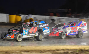 Stewart Friesen races Jimmy Phelps at Weedsport Speedway