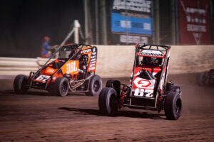 Jacob Denney (left) and Colton Robinson (right) racing