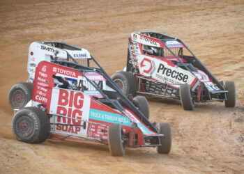 Alex Karpowicz, Trevor Cline, and Colton Robinson racing