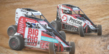 Alex Karpowicz, Trevor Cline, and Colton Robinson racing