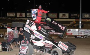 Sam Hafertepe Jr celebrating at Dodge City